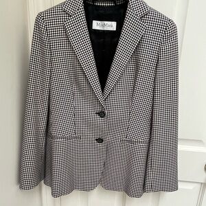 MaxMara Navy & White Houndstooth Single-Breasted Blazer